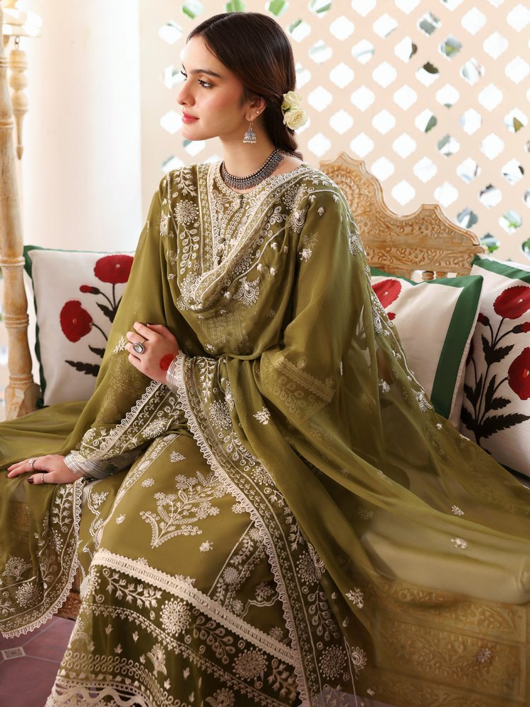 Lawn - 3PC Embroidered Shirt With Khadi Net Embroidered Dupatta - 5211 - Sapphire Studios