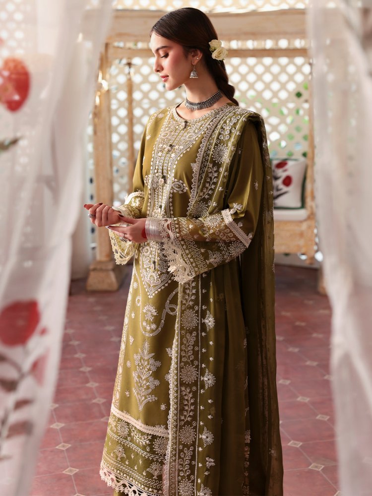 Lawn - 3PC Embroidered Shirt With Khadi Net Embroidered Dupatta - 5211 - Sapphire Studios
