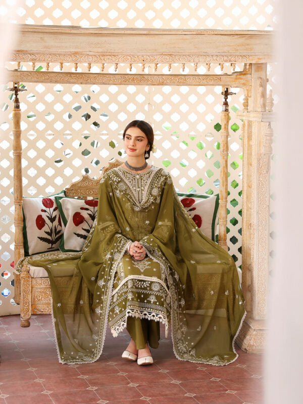 Lawn - 3PC Embroidered Shirt With Khadi Net Embroidered Dupatta - 5211 - Sapphire Studios