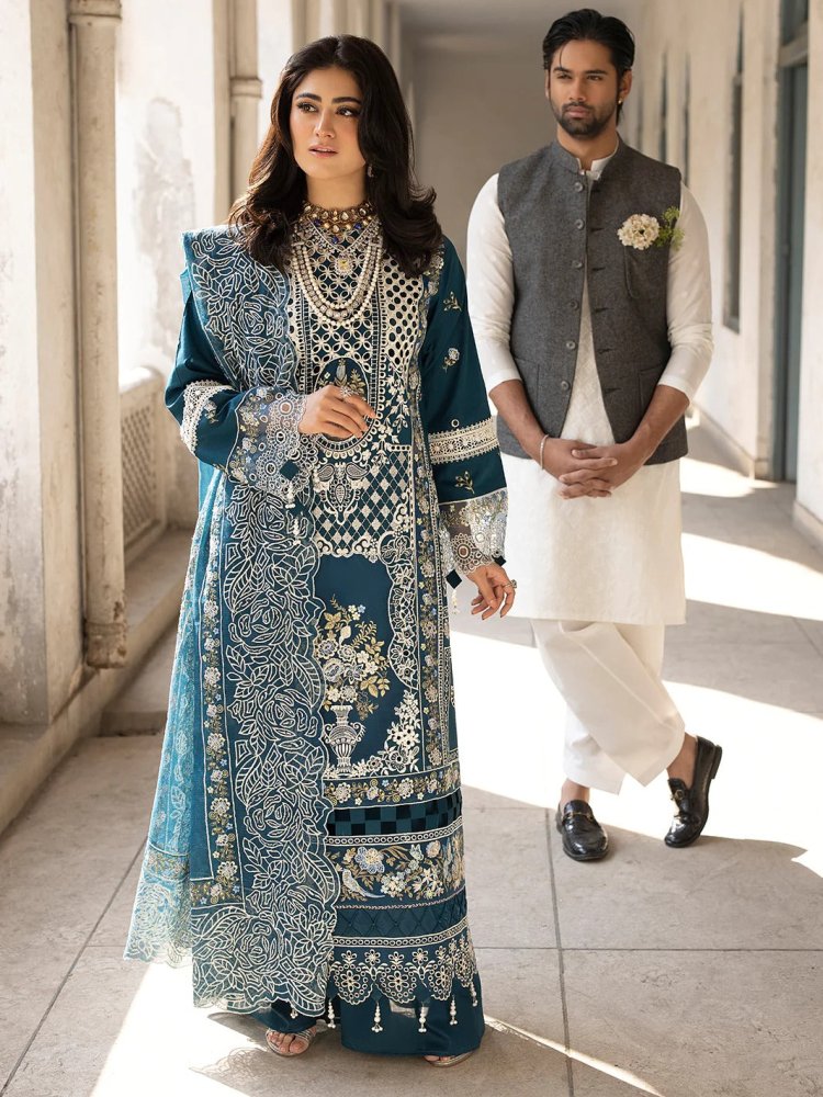 Lawn - 3PC Embroidered Shirt With Khadi Net Embroidered Dupatta - 5218 - Sapphire Studios