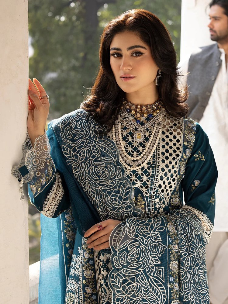 Lawn - 3PC Embroidered Shirt With Khadi Net Embroidered Dupatta - 5218 - Sapphire Studios