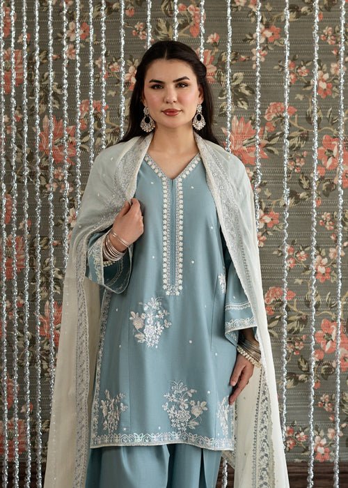 Lawn - 3PC Embroidered Shirt With Khadi Net Embroidered Dupatta - 5313 - Sapphire Studios