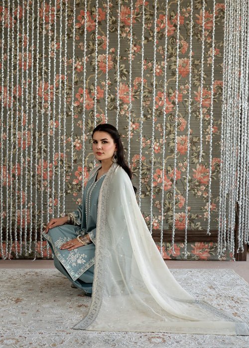 Lawn - 3PC Embroidered Shirt With Khadi Net Embroidered Dupatta - 5313 - Sapphire Studios