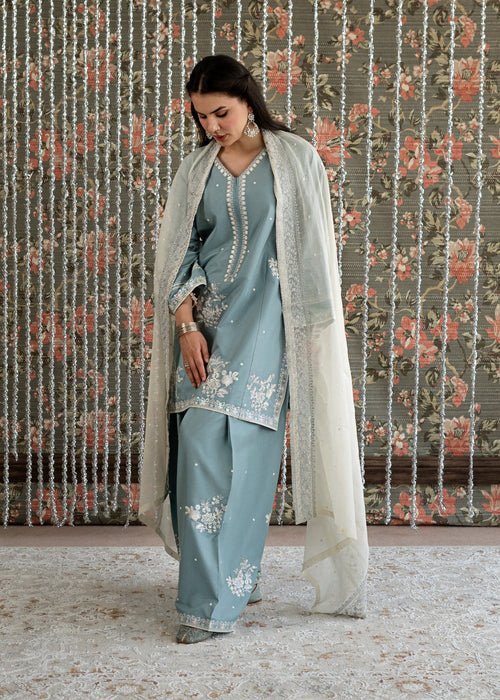 Lawn - 3PC Embroidered Shirt With Khadi Net Embroidered Dupatta - 5313 - Sapphire Studios