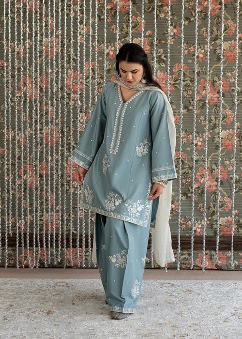 Lawn - 3PC Embroidered Shirt With Khadi Net Embroidered Dupatta - 5313 - Sapphire Studios