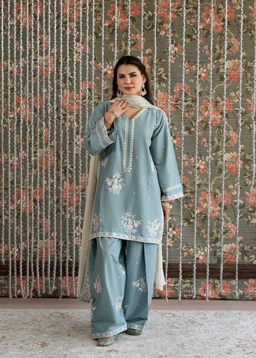 Lawn - 3PC Embroidered Shirt With Khadi Net Embroidered Dupatta - 5313 - Sapphire Studios