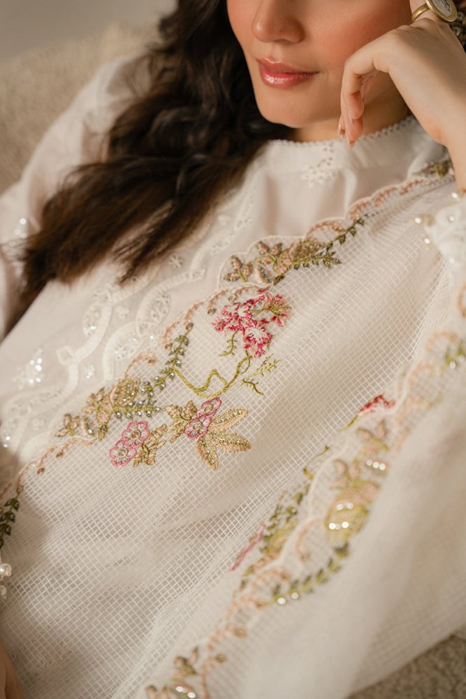 Lawn - 3PC Embroidered Shirt with Organza Embroidered Dupatta - 1069 - Sapphire Studios