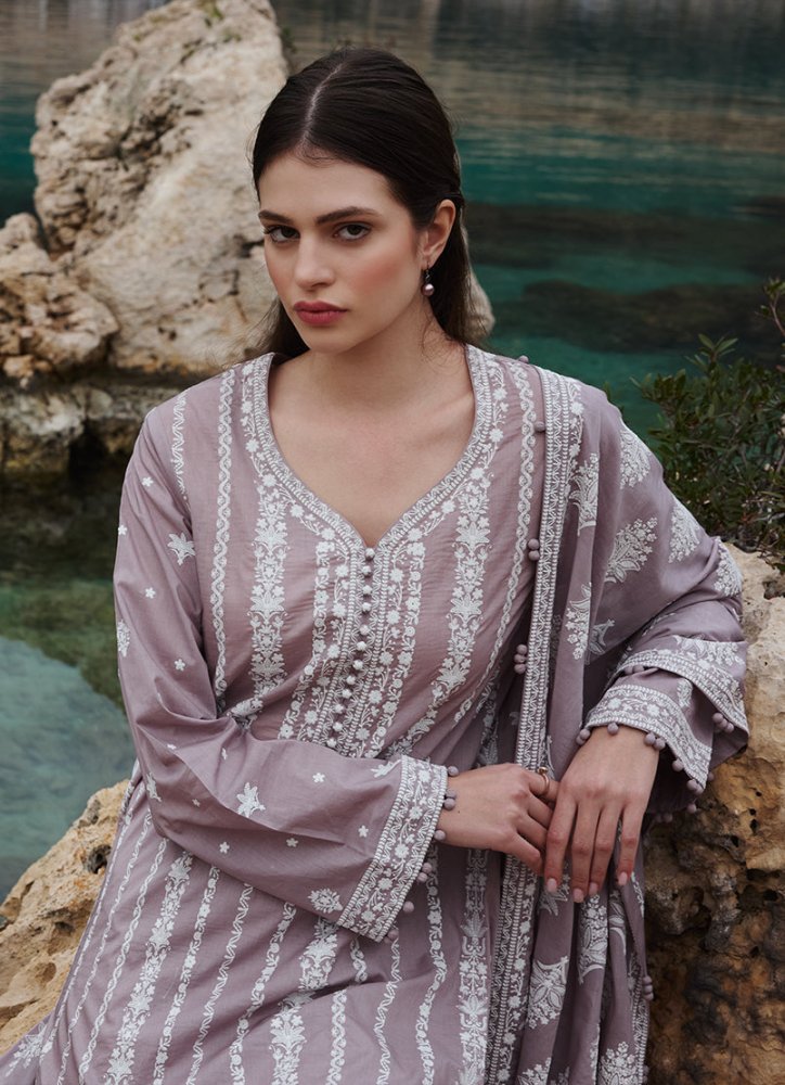 Lawn - 3PC Embroidered Shirt with Organza Embroidered Dupatta - 1370 - Sapphire Studios