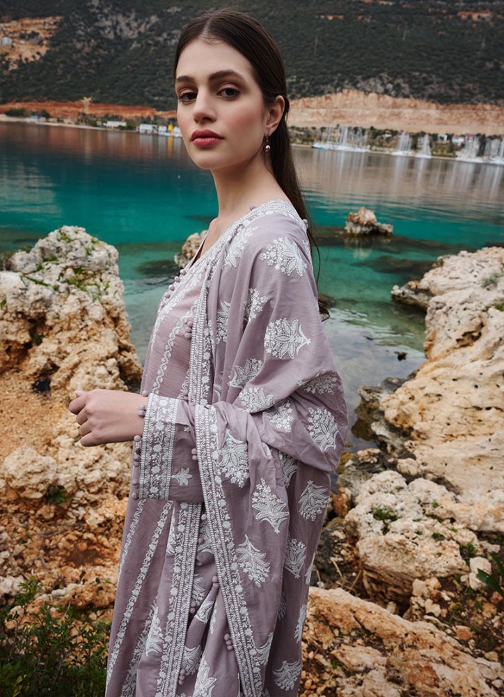 Lawn - 3PC Embroidered Shirt with Organza Embroidered Dupatta - 1370 - Sapphire Studios