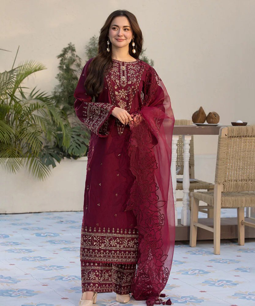 Lawn - 3PC Embroidered Shirt with Organza Embroidered Dupatta - 5065 - Sapphire Studios