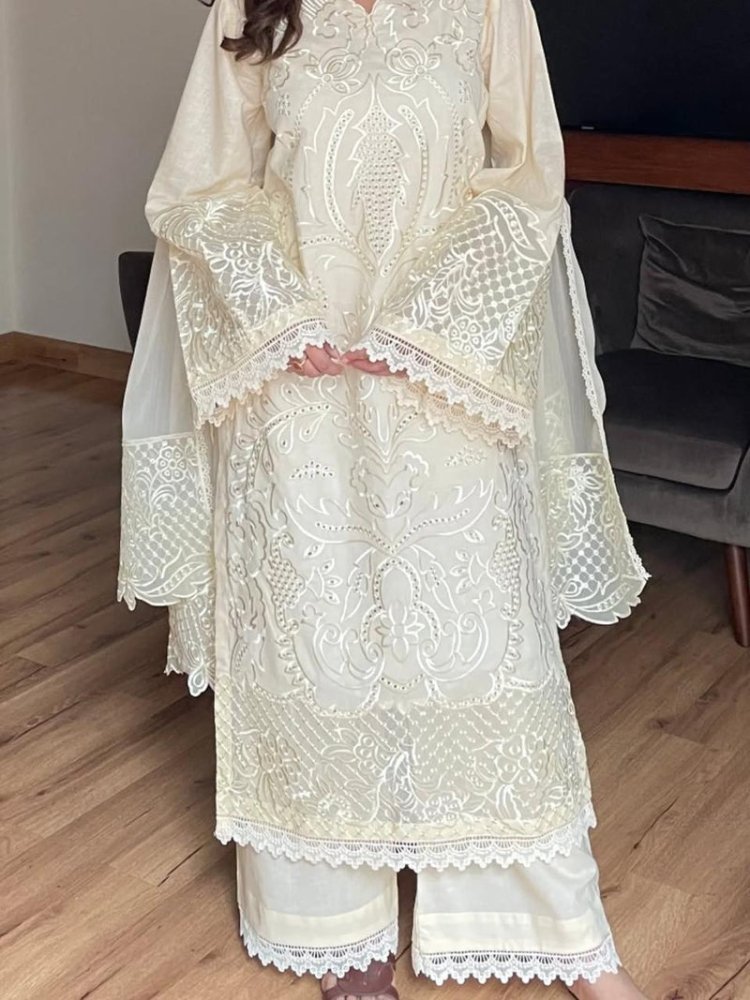Lawn - 3PC Embroidered Shirt With Organza Embroidered Dupatta - 5307 - Sapphire Studios