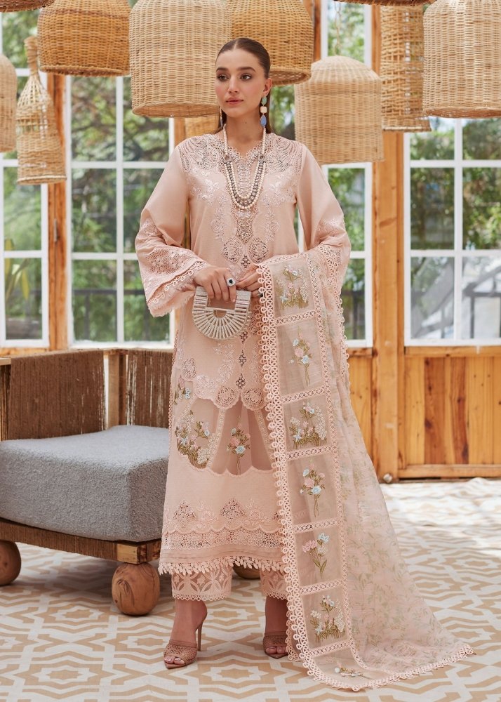 Lawn - 3PC Embroidered Shirt with Organza Printed Dupatta with Embroidery - 5109 - Sapphire Studios