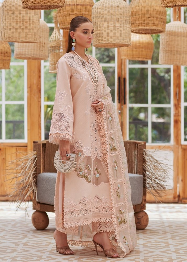 Lawn - 3PC Embroidered Shirt with Organza Printed Dupatta with Embroidery - 5109 - Sapphire Studios