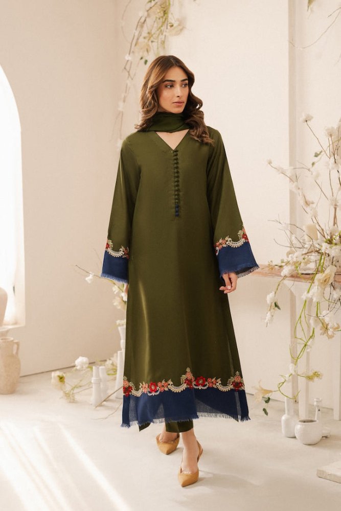 Lawn - 3PC Embroidered Shirt with Plain Dyed Chiffon Dupatta - 5083 - Sapphire Studios