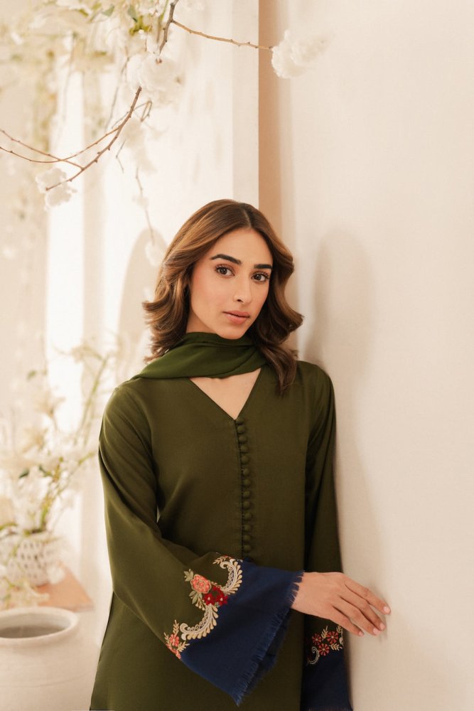 Lawn - 3PC Embroidered Shirt with Plain Dyed Chiffon Dupatta - 5083 - Sapphire Studios