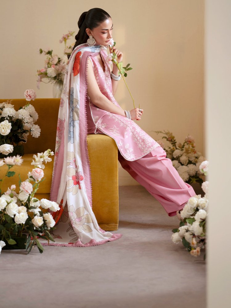 Lawn - 3PC Embroidered With Chiffon Digital Printed Dupatta - 5224 - Sapphire Studios