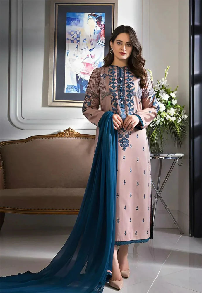Lawn - 3PC Embroidered With Chiffon Dupatta - 5063 - Sapphire Studios