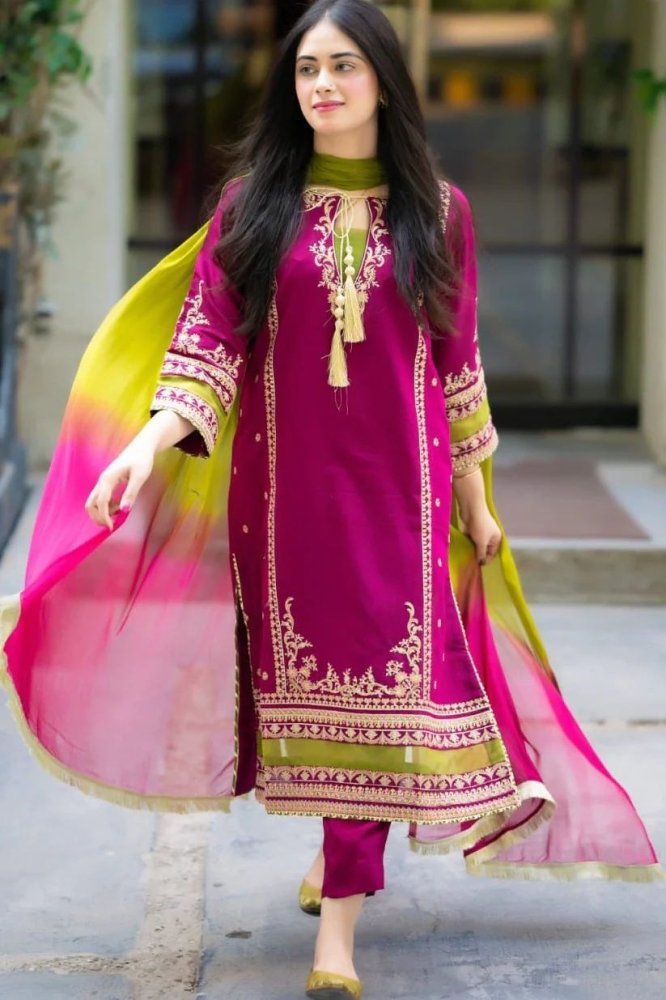 Lawn - 3PC Embroidered With Chiffon Dye N Dye Dupatta - 5023 - Sapphire Studios