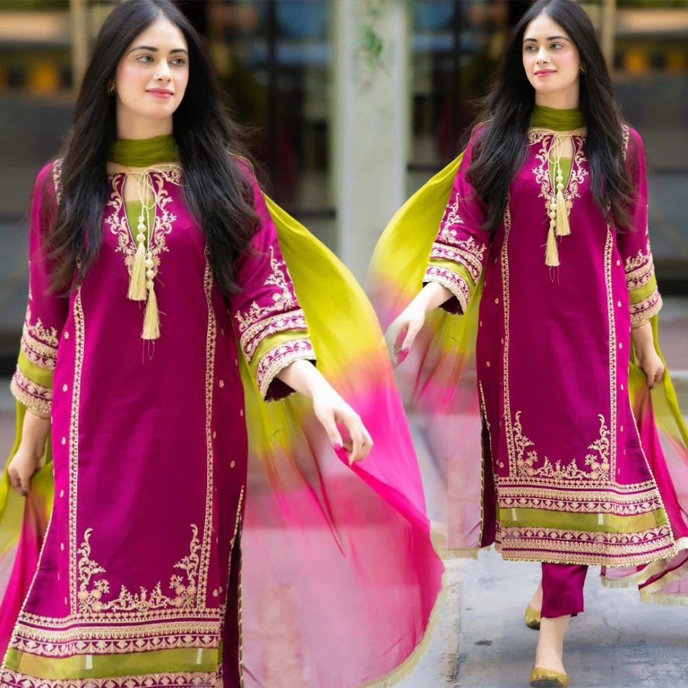 Lawn - 3PC Embroidered With Chiffon Dye N Dye Dupatta - 5023 - Sapphire Studios