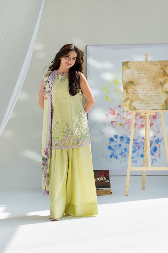 Lawn - 3PC Embroidered With Digital Printed Chiffon Dupatta - 5253 - Sapphire Studios