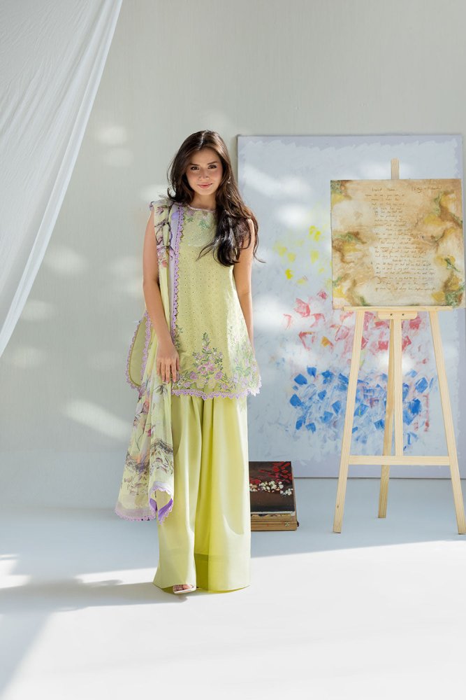 Lawn - 3PC Embroidered With Digital Printed Chiffon Dupatta - 5253 - Sapphire Studios