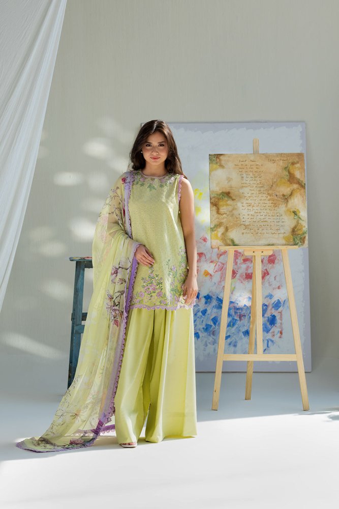 Lawn - 3PC Embroidered With Digital Printed Chiffon Dupatta - 5253 - Sapphire Studios
