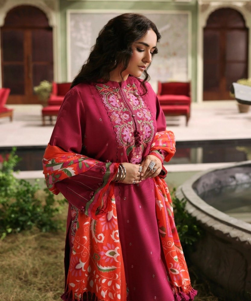 Lawn - 3PC Embroidered With Digital Printed Jacquard Dupatta - 5094 - Sapphire Studios