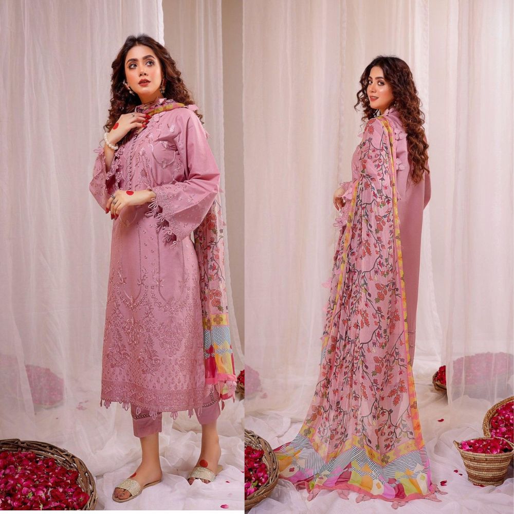 Lawn 3PC Embroidered With Digital Printed Jacquard Dupatta - 5125 - Sapphire Studios
