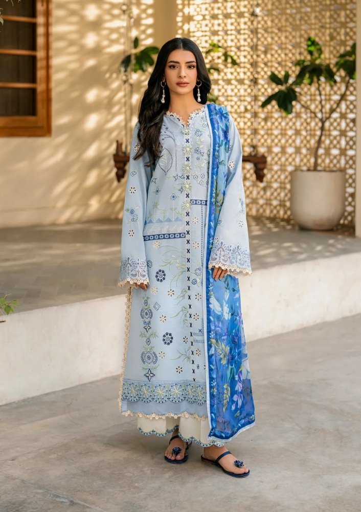 Lawn - 3PC Embroidered with Digital Printed Jacquard Dupatta - 5200 - Sapphire Studios