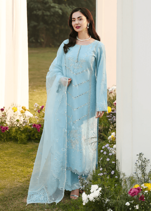 Lawn - 3PC Sequence Embroidered Shirt With Khadi Net Embroidered Dupatta - 5247 - Sapphire Studios